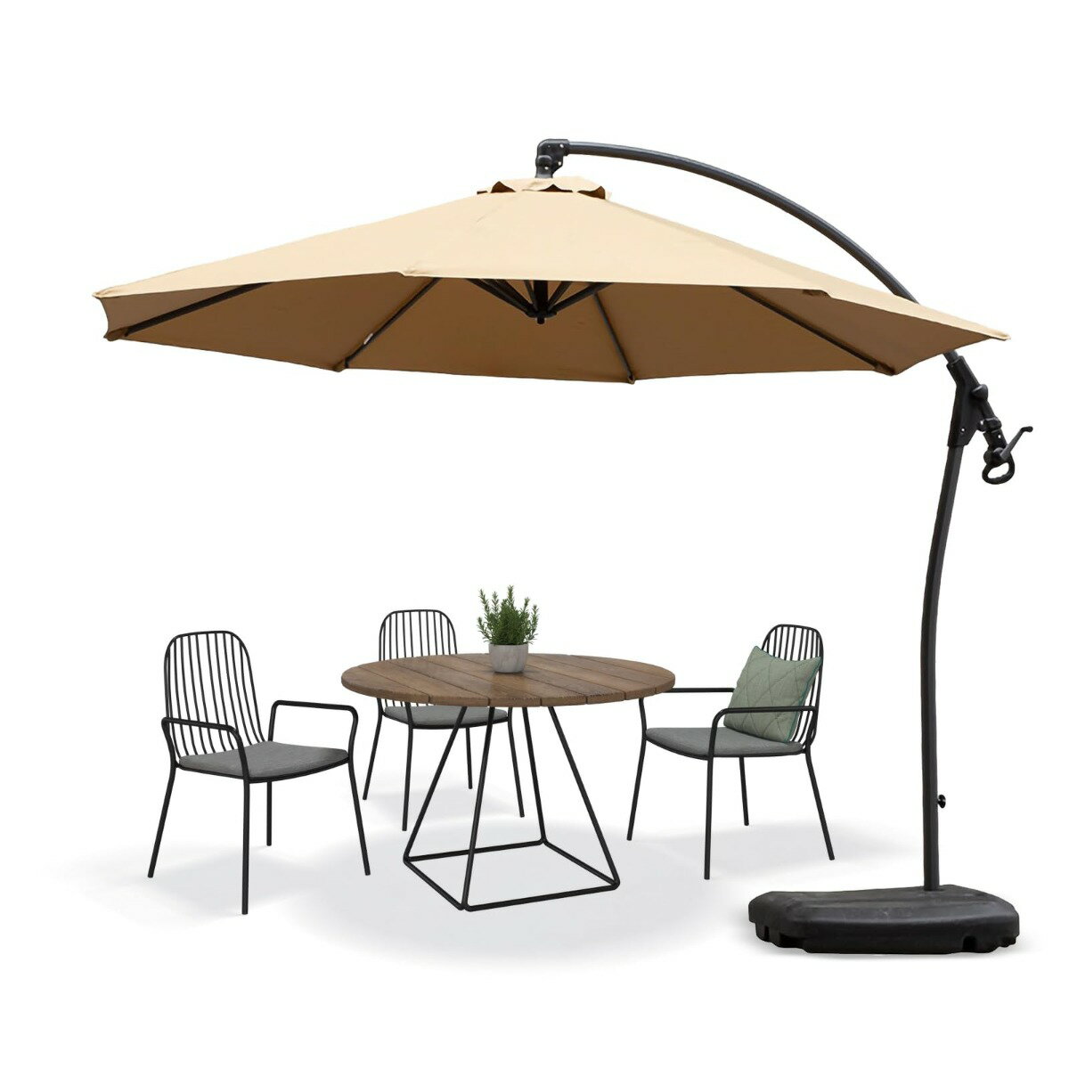 大型ガーデンパラソル 直径300cm UVカット・撥水・風に強いアルミ製ハンギングパラソル 日除け傘カバー＆水タンクベース付き 庭園・中庭・テラス用