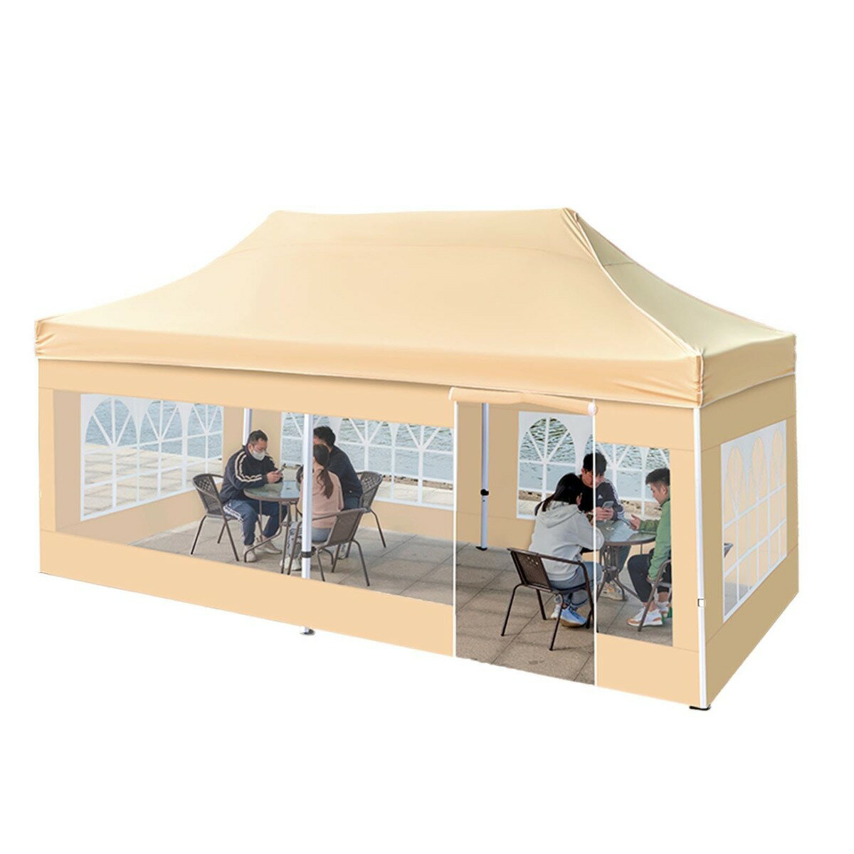 ワンタッチタープテント サイドシート4枚付き 3m/4.5m/6m 大型 ワンタッチテント 高さ3段階調節 強化版..