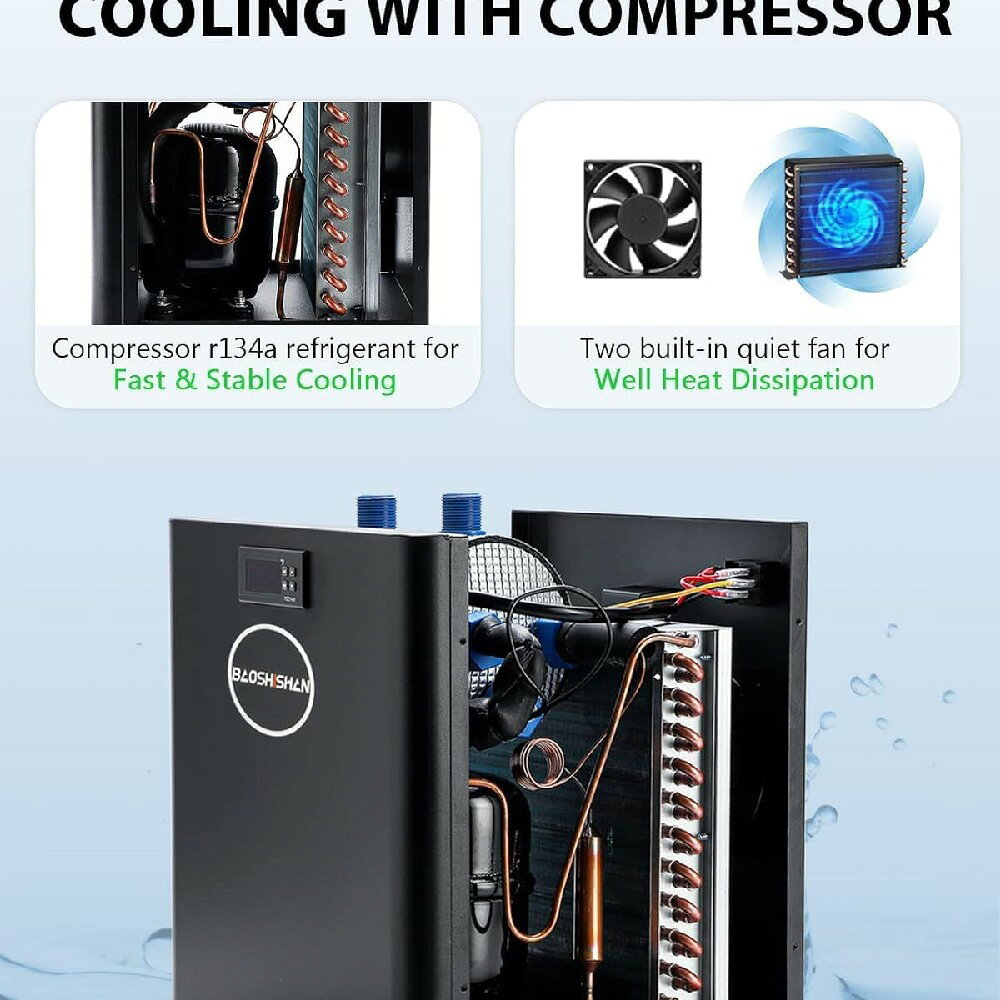 freundschaftの水槽クーラー 水槽冷却クーラー 160L チラー式ウォータークーラー デジタルディスプレイ ポンプ付き 循環式クーラー 騒音が小さい 5-36℃調整可能 家庭用 水族館や魚屋や養魚場に適用 110V 黒い｜アングル2