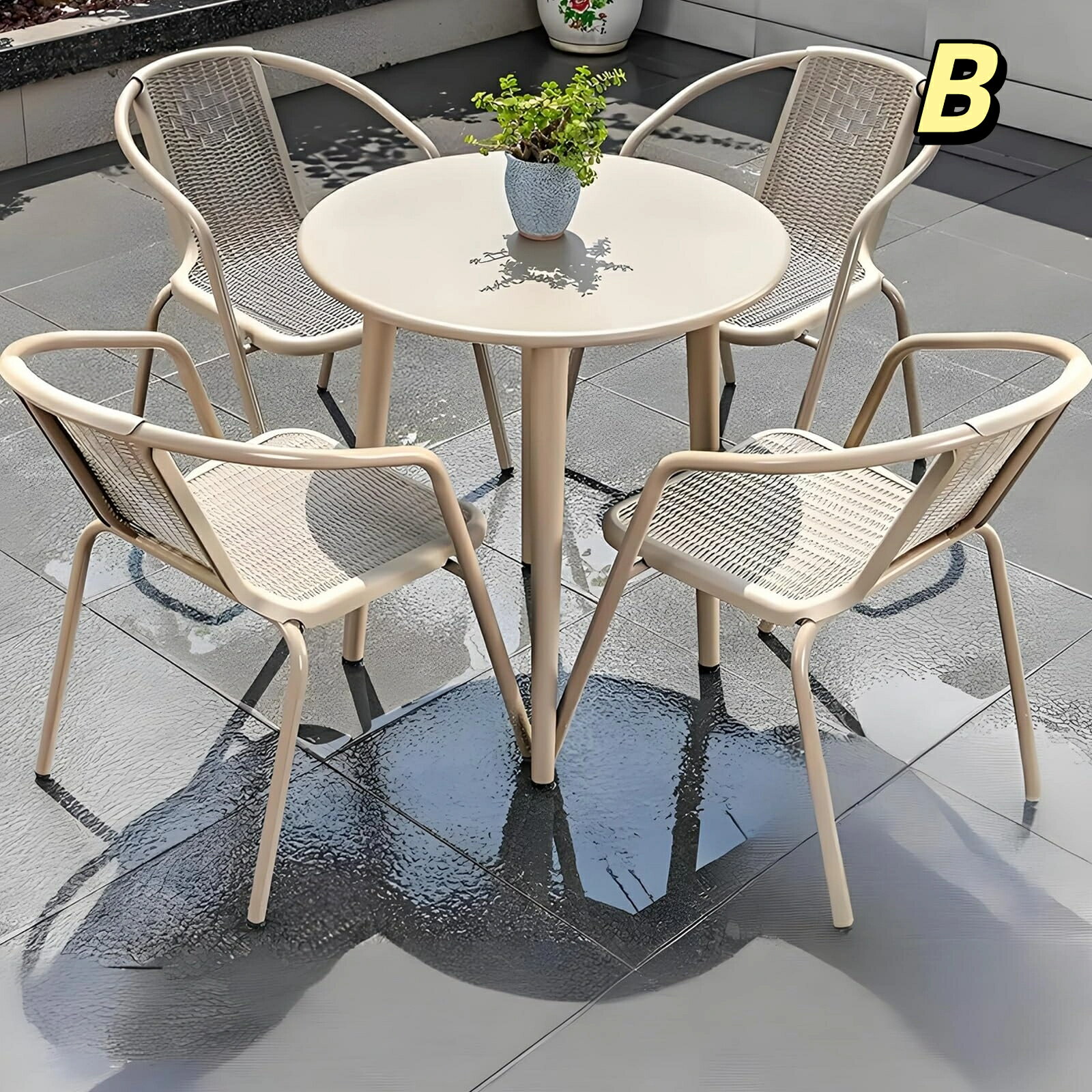 ガーデンテーブル・チェア 雨に強い 庭園テーブルセット 屋外テーブルチェアセット 椅子4脚付き 炭素鋼..