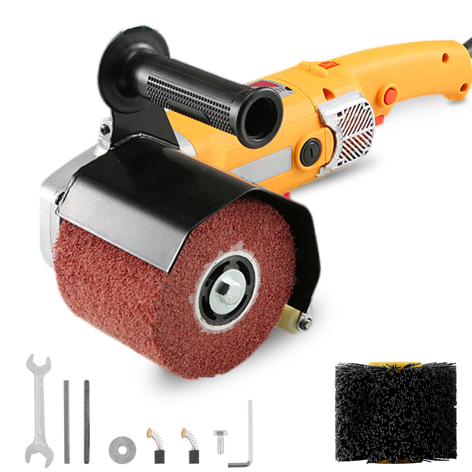 ディスクグラインダー 3200W バニシング研磨機 ホイール2点付き 幅100mm ポリッシャー 錆落とし 仕上げ 旧塗膜 酸化膜の除去 タイル/木材/ステンレスの研削に対応 8段階のスピード調節 研磨工具 (イエロー)