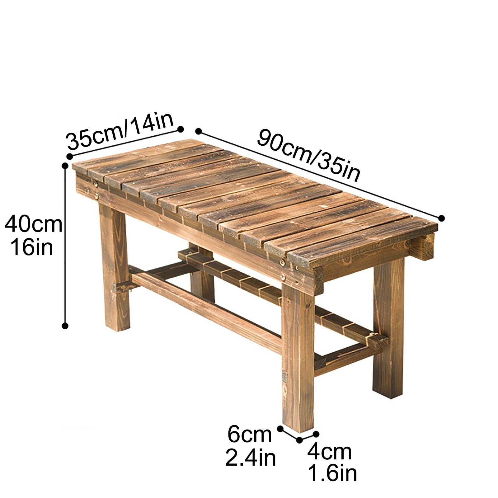 35インチの無垢材ガーデンベンチ、耐候性屋外背もたれなしベンチ、屋外パティオベンチ、屋内および屋外での使用向けに設計、玄関、リビングルーム、庭、パティオ、ポーチ、デッキ