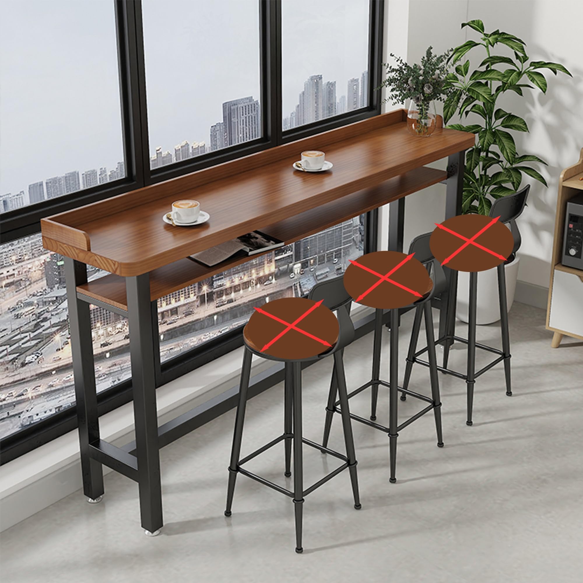 長方形の無垢材バーテーブル、無垢材カウンター高さバー、テーブルライブエッジダイニングテーブル、インダストリアル長方形バーテーブル,長方形エッジ工業用キッチンテーブル,家庭用の長方形のハイバーテーブル,天然無垢材の木目、バルコニーや寝室に最適