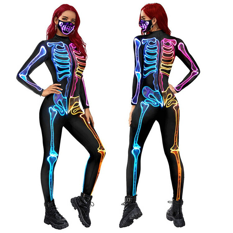 筋肉つなぎ服 骸骨 どくろ ホラー 男女兼用 ハロウィン コスプレ ハロウィン 仮装 大人 ハロウィン衣装 コスプレ衣装 レディース ハロウィーン 衣装 ガール...