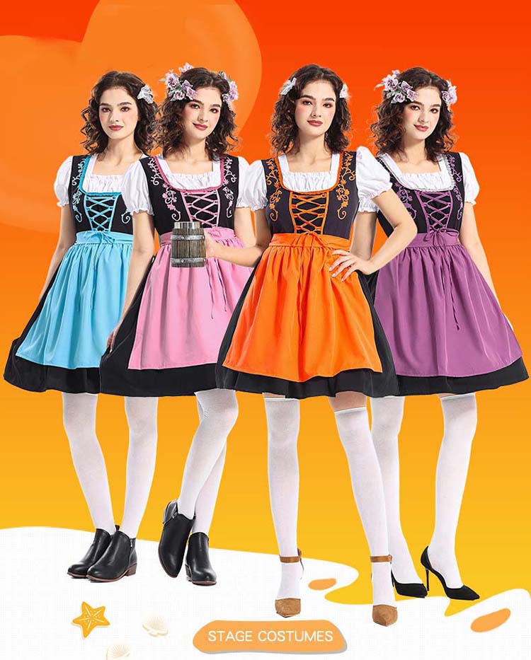 ハロウィン コスプレ 仮装 伝統民族 メイド服 ビール祭り衣装 カジュアル セット に刺繍 ブルー ワンピース 女性 ロング丈 レディース 女性用 アリス風 田...