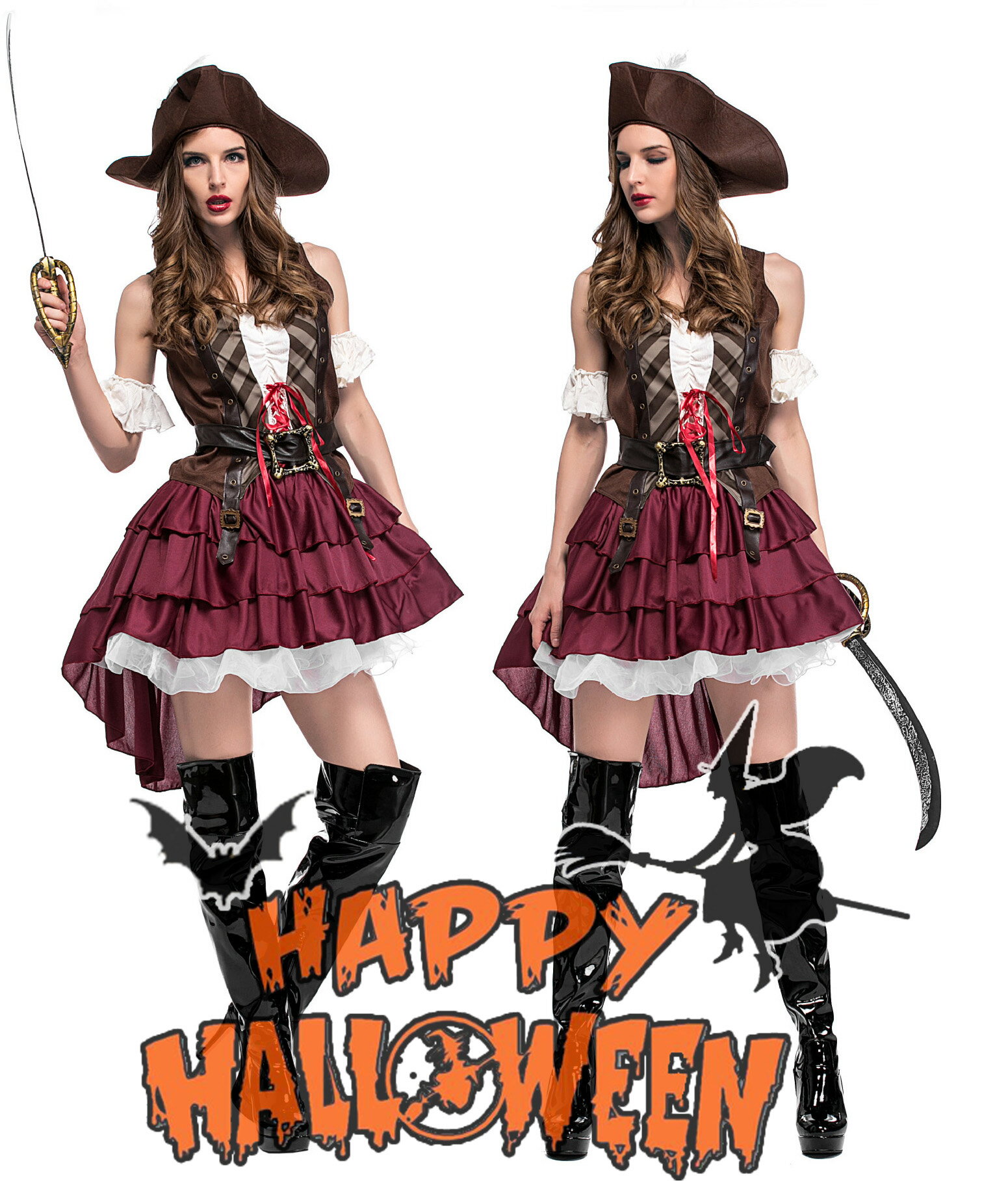 S〜XL 女海賊 ジャック船長パイレーツオブカリビアン 海賊帽付 ハロウィン衣装 大人用 女性用 ハロウィン 衣装 コスプレ レディース ガールズ ハロウィーン