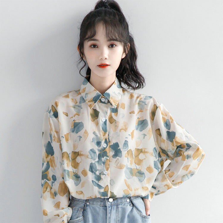 シャツ レディース 花柄 シフォン 長袖 トップス きれいめ レトロ 韓国 ファッション アクセント 大人 おしゃれ 総柄 学生 通学 オフィス ビジネス フォーマル トップス コーデ 通勤 OL デート ファッション 春 夏 秋 冬 10代 20代 30代 40代 送料無料 friday8shop-10001679 KimuraOnlineShop サンプル画像2