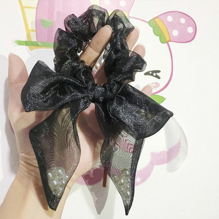 シュシュ リボン シフォン 大人 可愛い 華やか 透け感 ヘアアクセサリー ブラック ...