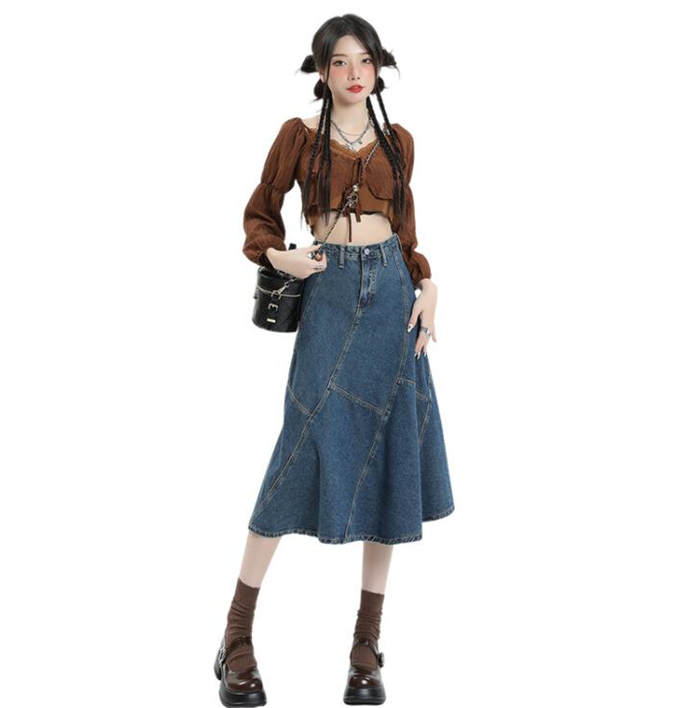 スカート デニムスカート　ロングスカート 原宿 韓国ファッション レディース 春秋 Aライン　マキシ丈　人魚マーメイドスカートスリム　 ボトムス