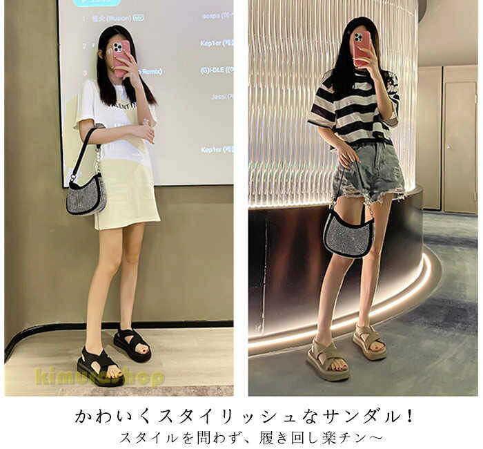 KimuraOnlineShopのスポーツサンダル　厚底サンダル プラットフォーム レディース ナースサンダル　厚底　軽いサンダル スリッパ アウトドア ビーチシューズ　軽量　通気 耐久性 歩きやすい 防滑 防臭 吸汗 カジュアル 普段履き クッション性｜アングル2