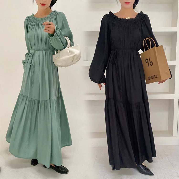 Rakuten - ワンピース バルーンスリーブ バルーン袖 バルーンワンピース ロング丈 マキシ丈 フレア Aライン シンプルレディース 春 夏 韓国ファッション ロングワンピース レディース ワンピース ロング丈 ワンピース おしゃれ 体型カバー 上品 通勤 OL 送料無料