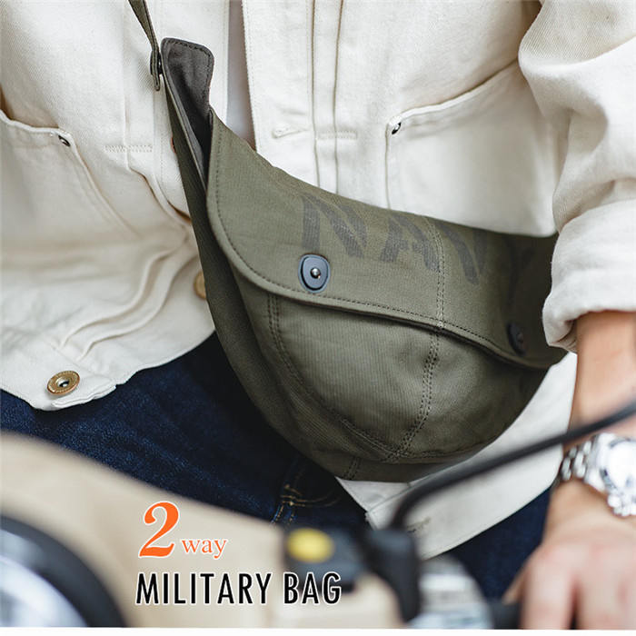 【バッグでも帽子でも使える】2way ミリタリーバッグ 帽子 ボディーバッグ ウエストバッグ 斜めかかけ ショルダーバッグ メンズ
