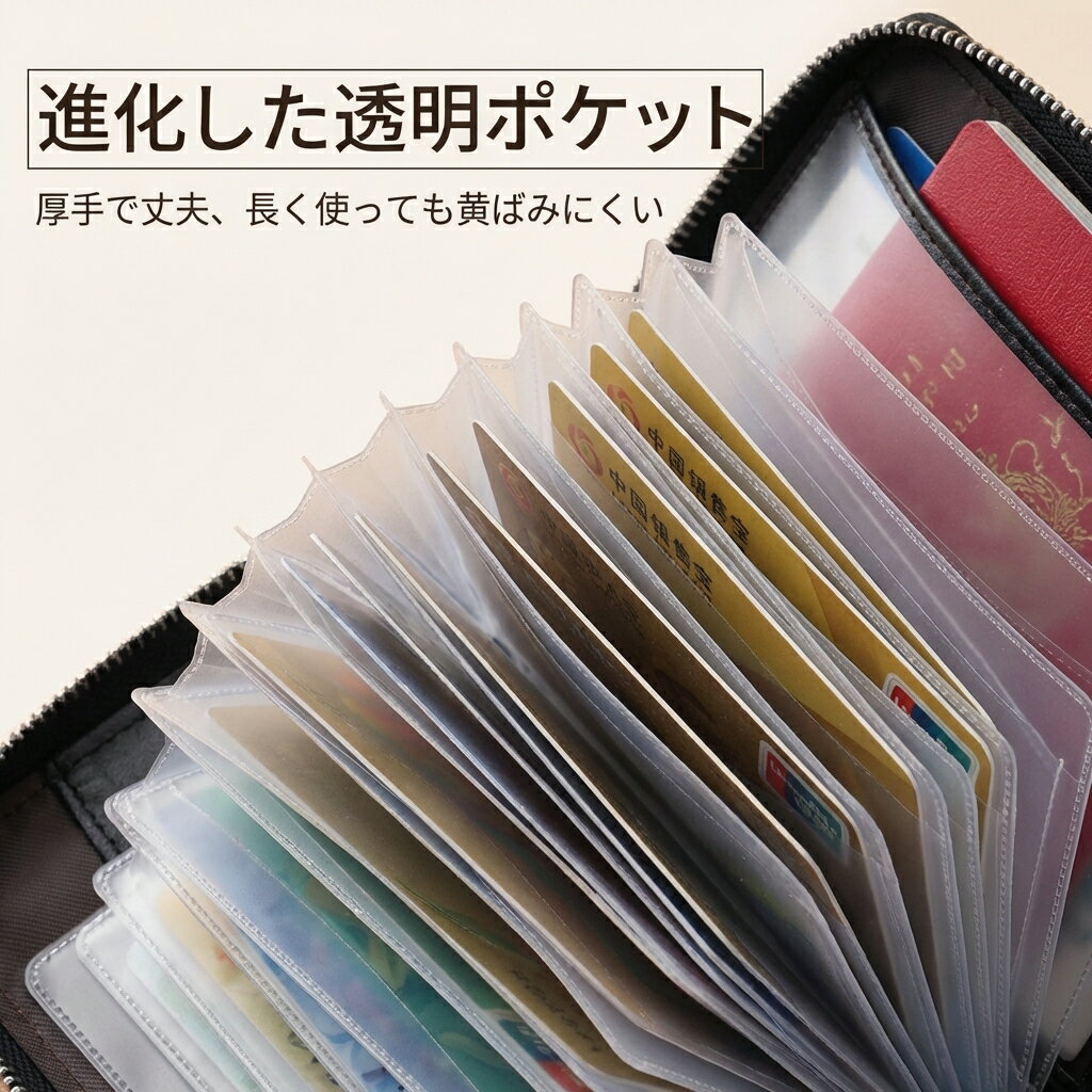 Rakuten - カードケース 長財布 大容量 60枚収納 ラウンドファスナー クレジットカード 診察券 ポイントカード メンズ レディース 男女兼用 薄型 PUレザー 見やすい おしゃれ ビジネス シンプル ギフト