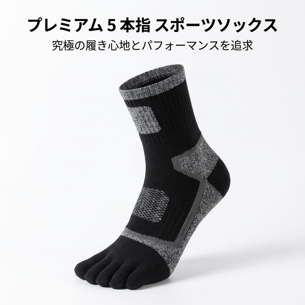 Rakuten - ソックス 5本指 メンズ レディース スポーツソックス ランニング トレーニング 靴下 プレミアム 蒸れない さらさら サポート 通気性 抗菌 防臭 クルー丈 コットン 快適 破れにくい ウォーキング ジム 日常使い 3色展開