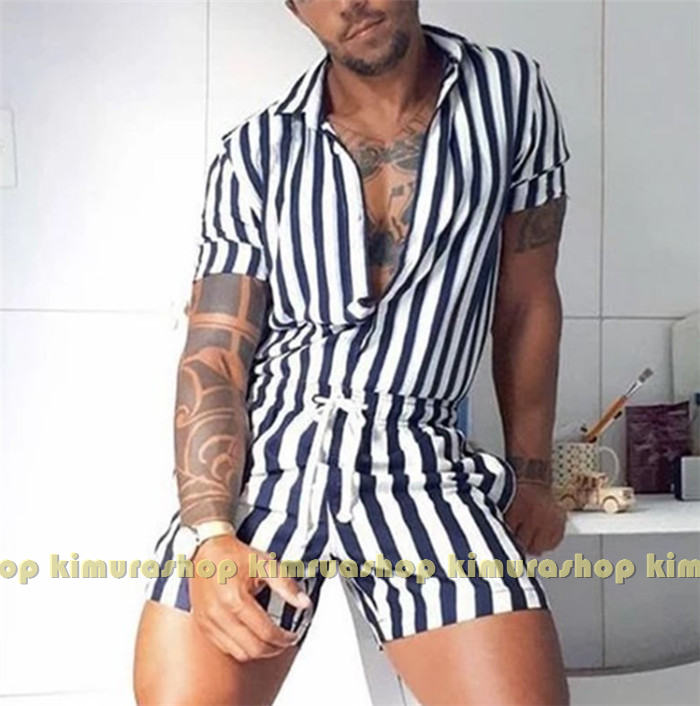 半袖 オールインワン メンズ つなぎ 作業着 ジャンプスーツ メンズ 夏 レトロ メンズ ジャンプ スーツ メンズ ショート パンツ ルームウェア メンズ ボデ...