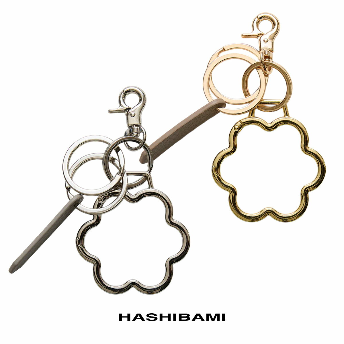 Rakuten - ハシバミ キーリング レディース HASHIBAMI Ha-2602-222 モチーフカラビナ キーリング フラワー ゴールド シルバー おしゃれ 金具 鍵 バッグチャーム キーホルダー 革 レザー プレゼント GIFT 新着商品