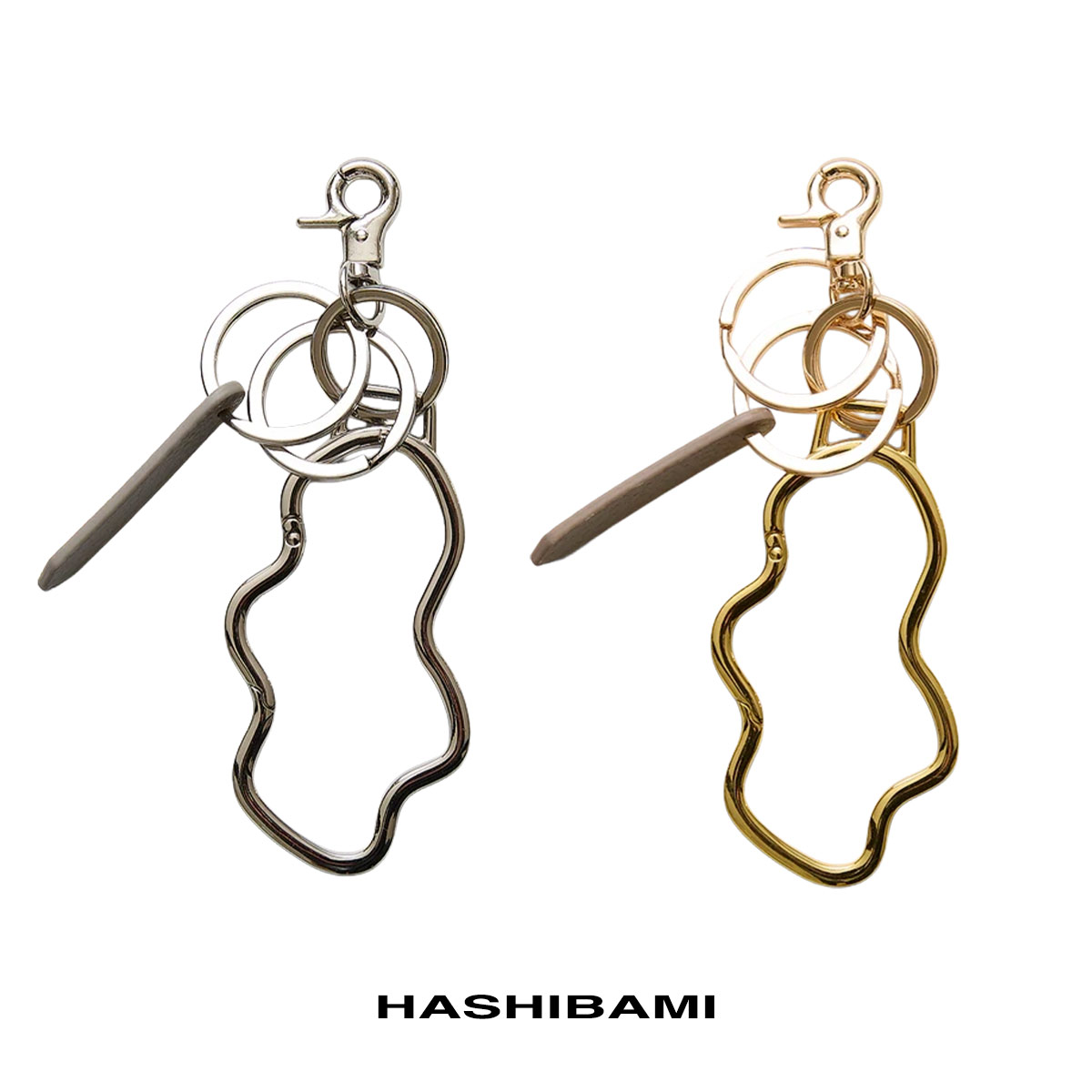 Rakuten - ハシバミ キーリング レディース HASHIBAMI Ha-2602-223 モチーフカラビナ キーリング ウネウネ ゴールド シルバー おしゃれ 金具 鍵 バッグチャーム キーホルダー 革 レザー プレゼント GIFT 新着商品