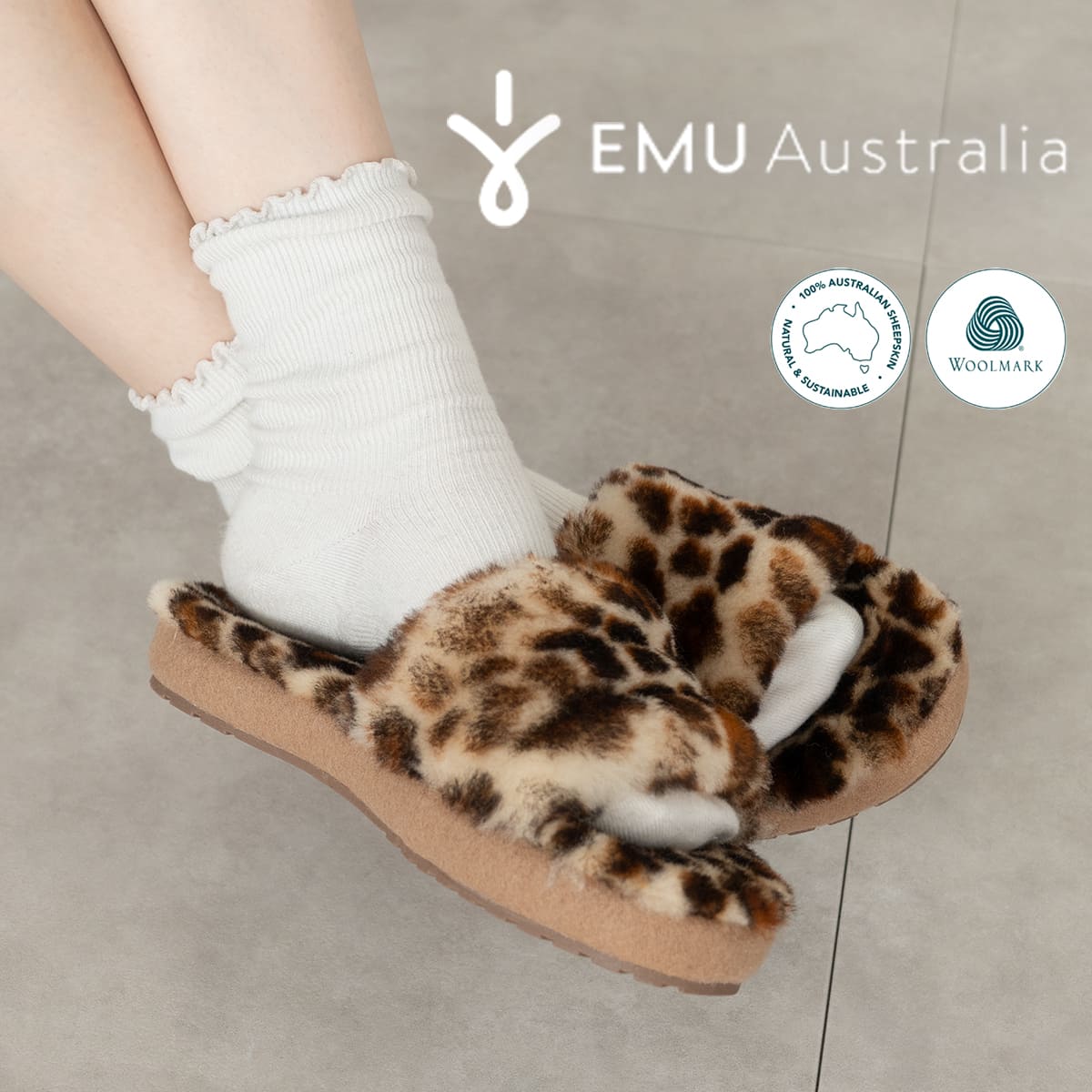 EMU Australia エミュー McKay Leopard スリッパ W13203 レディース ルームシューズ レオパード柄 ムートン シープスキン 低反発フォーム ふわふわ あったか 防寒 軽量 スライド おしゃれ ギフト 正規品 新着商品