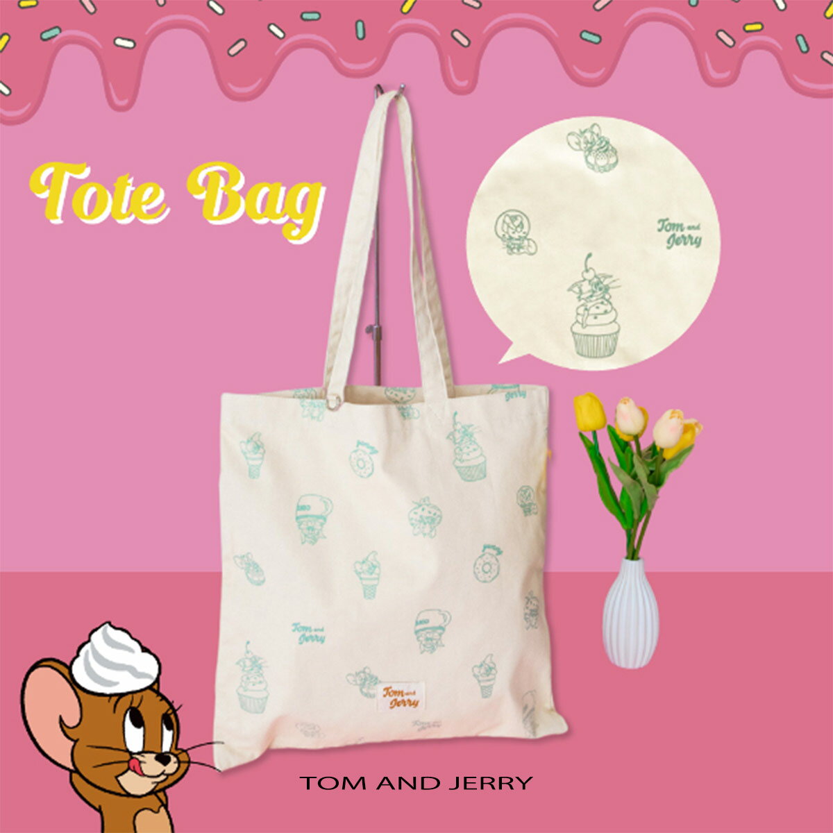 Rakuten - トムとジェリー トートバッグ レディース メンズ TOMandJERRY TOMandJERRY スウィーツ総柄トート W-TJ1641 トム ジェリー サブバッグ かわいい キャラクター A4サイズ 通勤 通学バッグ 小物 ギフト 新着商品