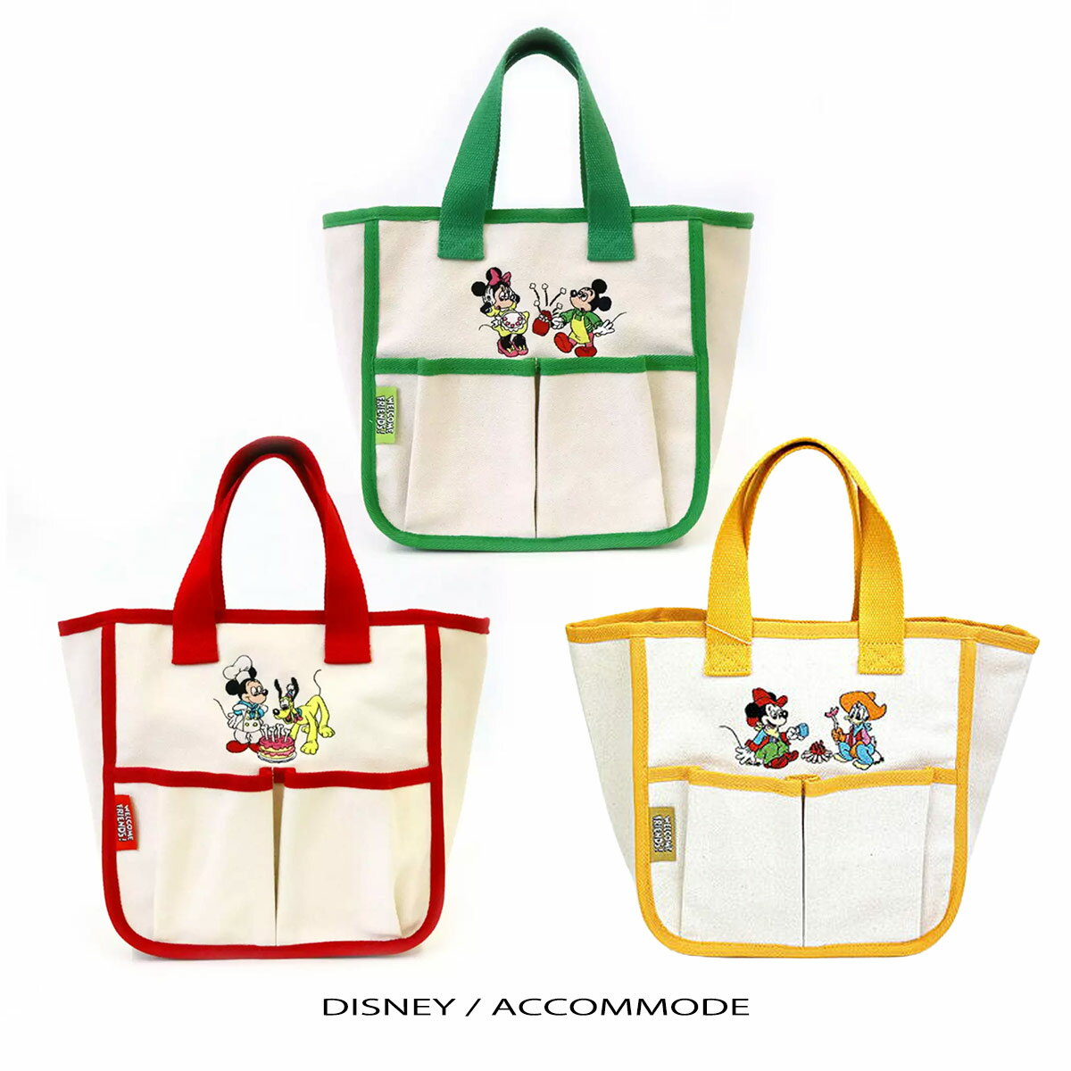 乐天商城 - ランチトートバッグ バッグ ディズニー レディース disney ミッキー ミニー D-ST1871 ヴィヴィットランチトート アコモデ accommode お弁当 トートバッグ ミニポケット 刺繍 お買い物 通勤 通学 ギフト 新着商品