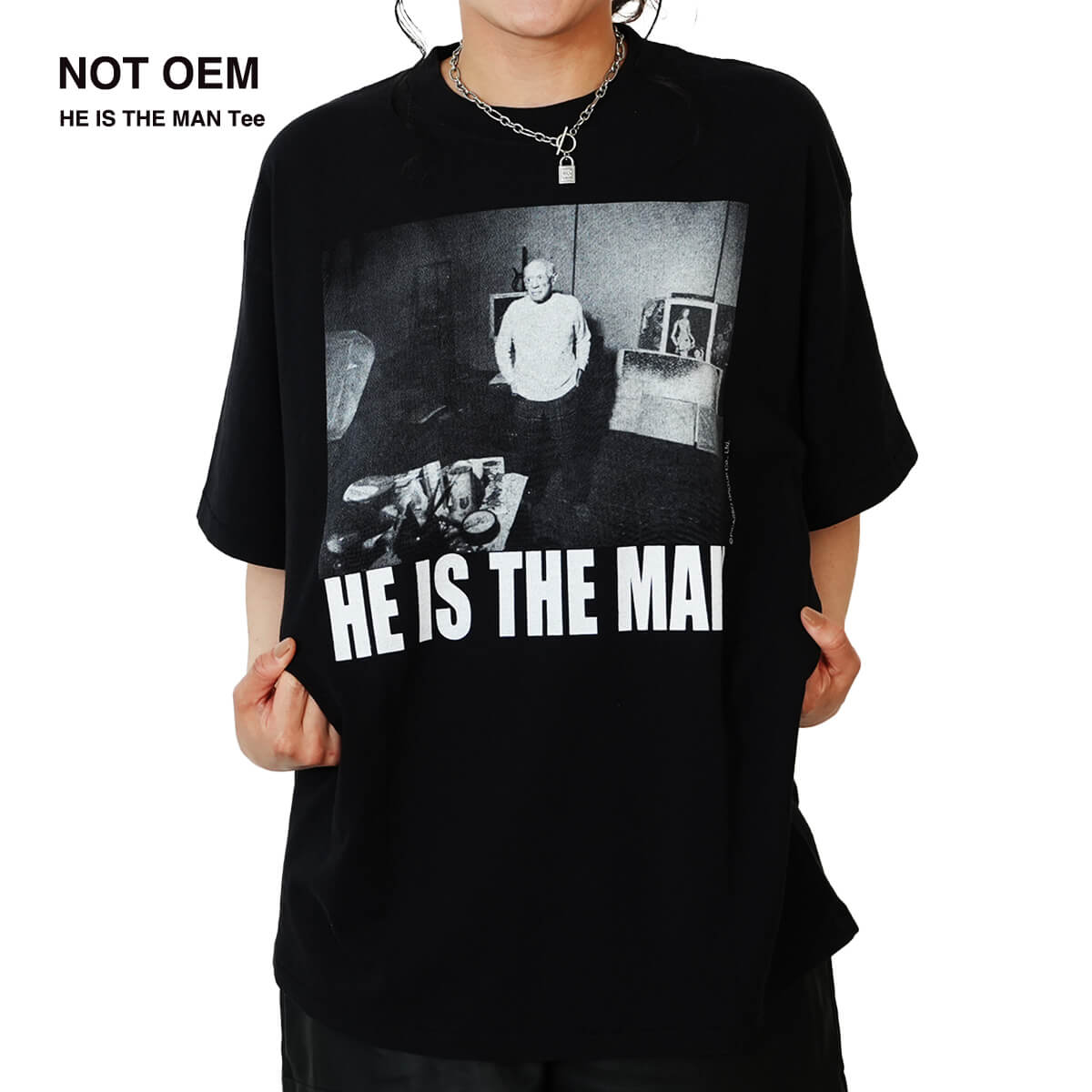 Rakuten - ピカソ Tシャツ レディース メンズ ユニセックス NOTOEM NOT-15 半袖 ピカソ公式 絵 天地縫い 古着風 ビンテージ仕様 ウォッシュ加工 アート カットソー ブラック 男女兼用 新着商品