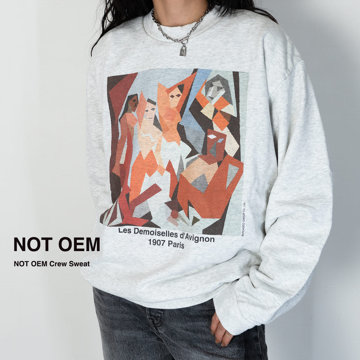 Rakuten - ピカソ スウェット トレーナー レディース メンズ ユニセックス NOTOEM NOT-29 ピカソ公式 アート プリント 長袖 コットン 厚手 肉厚 ウォッシュ加工 グレー 古着感 男女兼用 新着商品