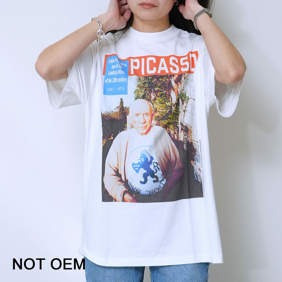 【LINE登録⇒クーポン配布中】 ピカソ Tシャツ レディース メンズ ユニセックス NOTOEM NOT-17 one of the Leading artists Tee 半袖 ピカソ公式 絵 天地縫い 古着風 ビンテージ仕様 ウォッシュ加工 アート カットソー ホワイト 男女兼用 新着商品