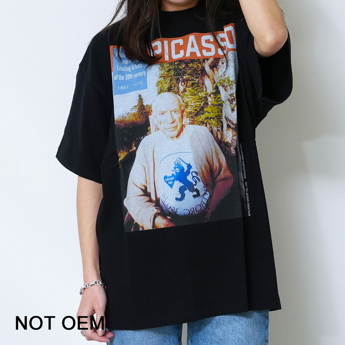 Rakuten - ピカソ Tシャツ レディース メンズ ユニセックス NOT OEM NOT-18 one of the Leading artists Tee 半袖 ピカソ公式 絵 天地縫い 古着風 ビンテージ仕様 ウォッシュ加工 アート カットソー ブラック 男女兼用 新着商品