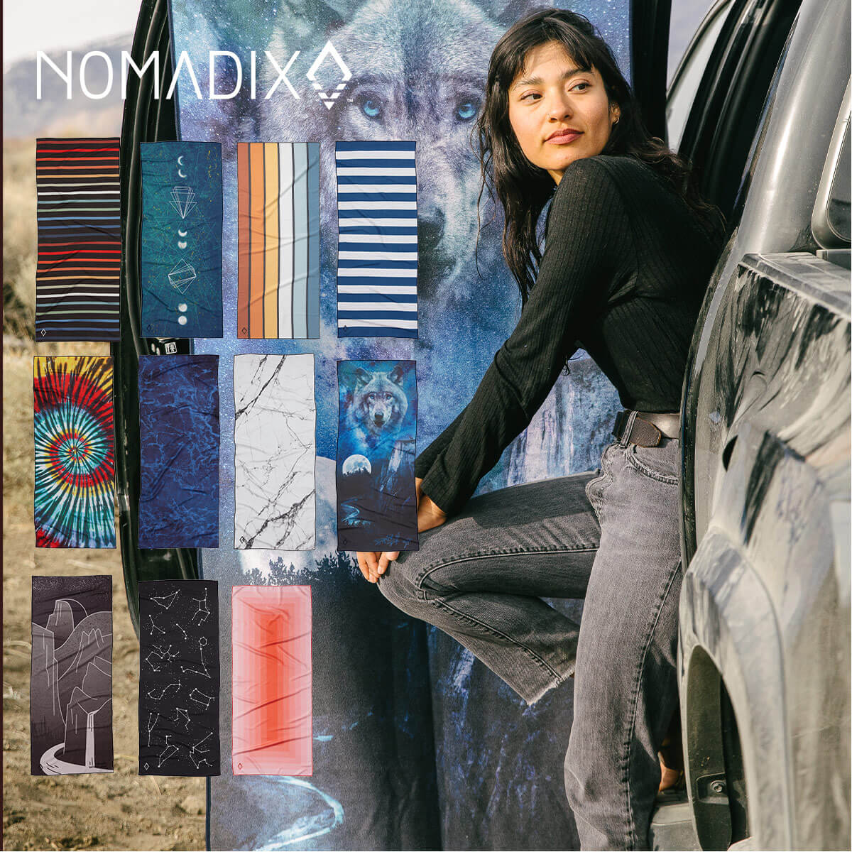 ▼NOMADIX / NOMADIX TOWEL(ノマディックスタオル) カリフォルニア発、NOMADIX(ノマディックス) カリフォルニア州で生まれたノマディックスは、 様々なデザインと機能性、そして環境に優しいタオルブランドです。 サーフィンやキャンプをして毎日を過ごす中、環境汚染の問題について何かできる事はと 考えたブランド創業者3人が、再生可能なプラスチックで環境を守るプロダクト開発をスタート。 そこで生まれたのが、ペットボトルなどを再利用して作成された リサイクルポリエステル繊維でできた高機能でサステナブルなタオル。 一般的なタオルと比べて約4倍もの吸水性と速乾性を兼ね備え、 使った後もサッと乾き、臭いの原因となるバクテリアの繁殖さえも防ぎます。 その他、プロダクトによってシーンに役立つ万能な機能が盛り沢山。 ●ヨガマットとして ●お家時間のフィットネスに ●ビーチマットタオルとして ●野外フェスなどのシートに ●花火大会やピクニックなどのシートに ●ソファやクッションカバーとしてインテリアに 様々なシチュエーションで大活躍します！ ■Size 72x184cm ■重さ： 453g ■素材：リサイクルポリエステル繊維 当店はNOMADIX正規品販売店になります。