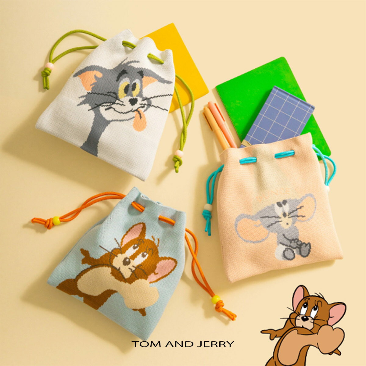 【LINE登録⇒クーポン配布中】 トムとジェリー ポーチ レディース ユニセックス トム ジェリー トムジェリ チアフルニット巾着 大人 化粧ポーチ サニタリーポーチ 小物入れ POP オシャレ かわいい プレゼント ギフト 新着商品