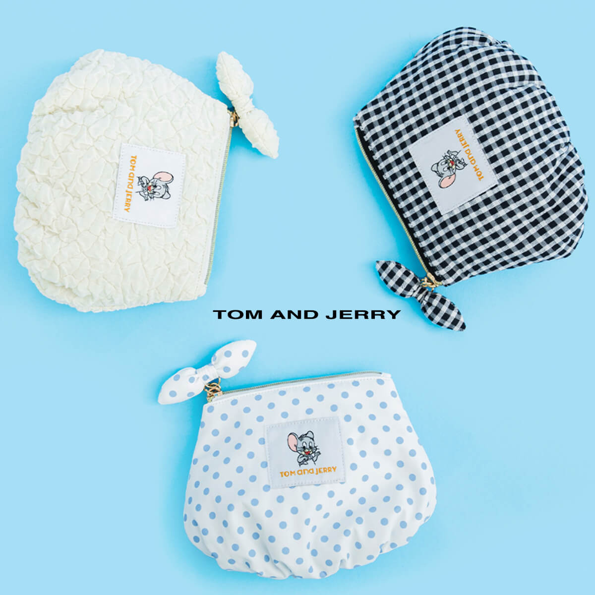 TOM and JERRY トムとジェリー 公式 タフィーおむつポーチ W-TJ1482 ホワイト ギンガムチェック ドット..