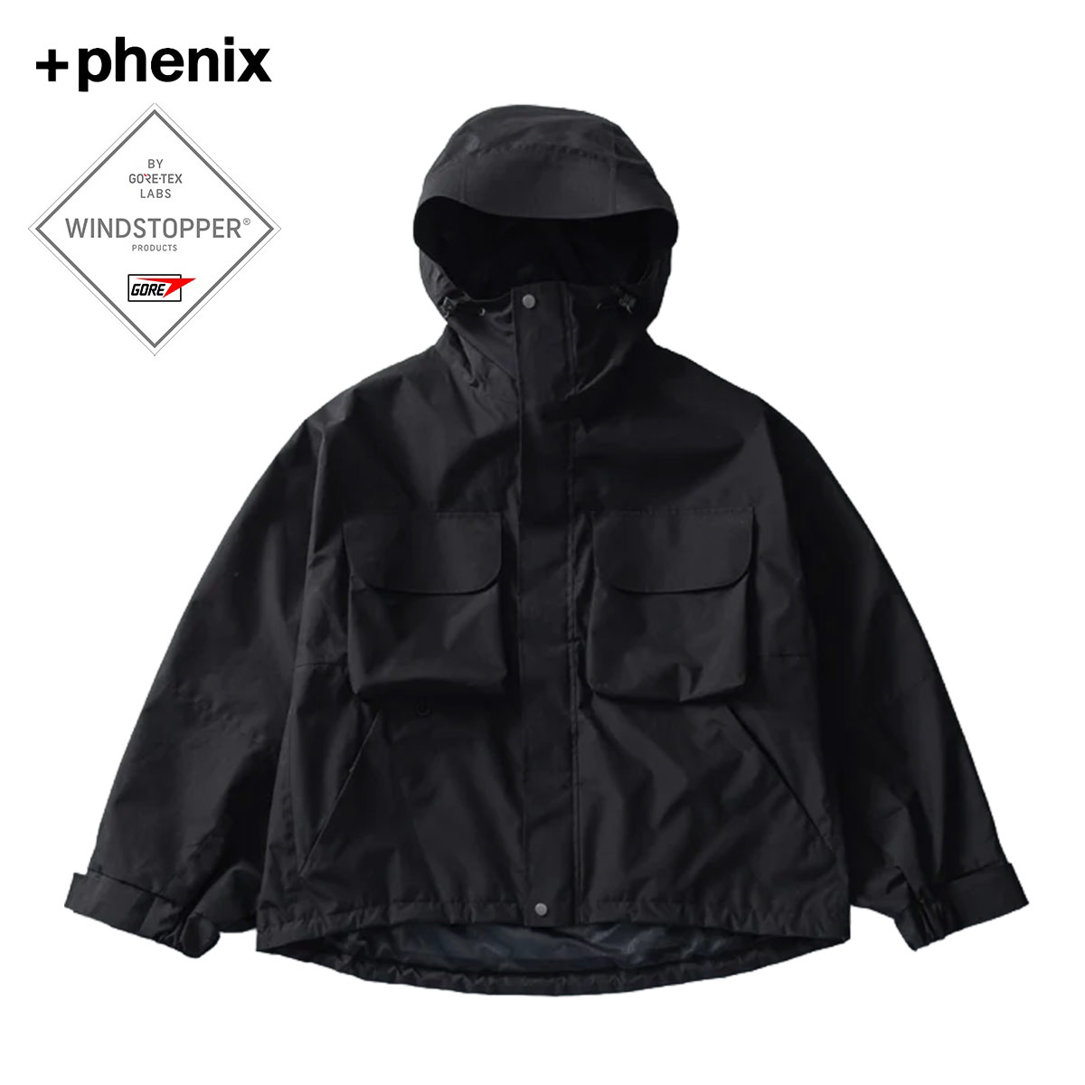 Rakuten - ジャケット レディース メンズ ユニセックス +phenix プラスフェニックス HOODED JACKET GORE-TEX WINDSTOPPER POO-26016F ゴアテックス 防風 撥水 フードジャケット ウィンドストッパー オーバーシルエット 男女兼用 新着商品