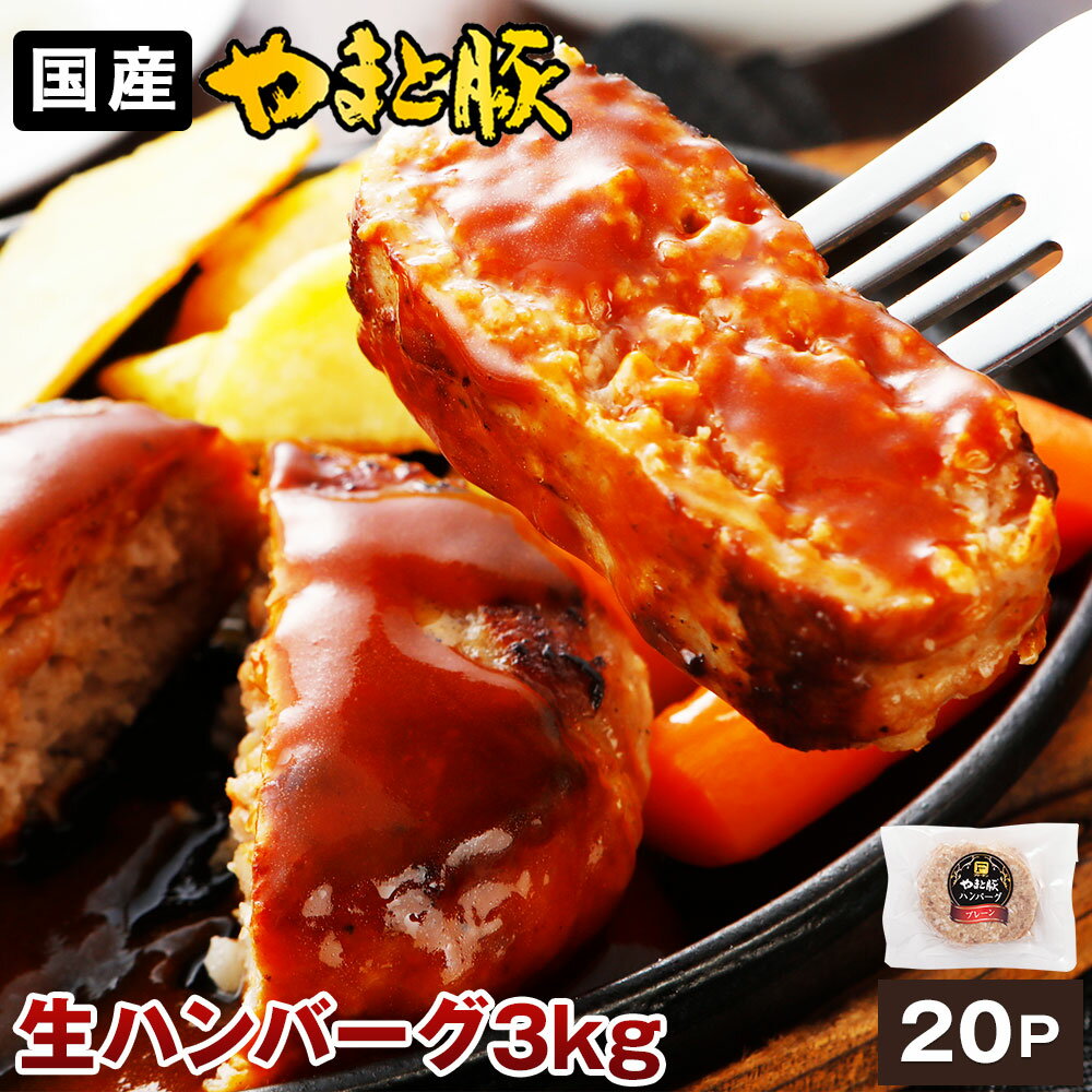 やまと豚 ポーク ハンバーグ 3kg(20個入) | 送料無料 バレンタイン チョコ以外 ギフト 肉 豚 冷凍 詰め合わせ 国産 生 ハンバーグセット コンビニ 後払い 決済 可能 お取り寄せグルメ 美味しい もの お取り寄せ おかず 業務用 食品 ご飯のお供 お肉 内祝い お返し 出産 結婚