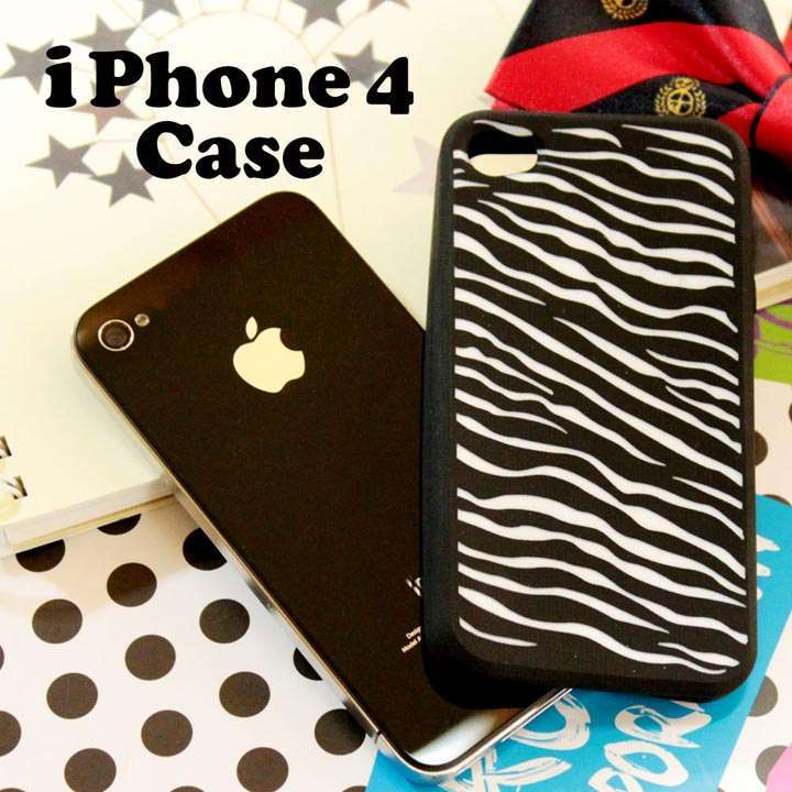 アウトレット 送料無料 iPhone4 ケース ソフトシリコン ゼブラ柄 モノトーン シンプル◎ブラック 4644515-OUTLET
