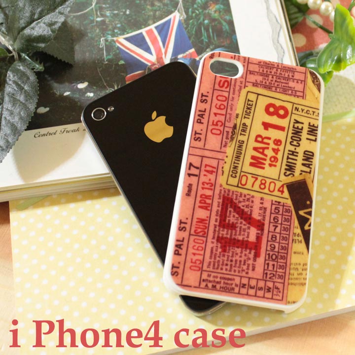 Rakuten - iPhone4 ケース チケット柄 ヴィンテージ風 ハードカバー◎ピンク[4667041]