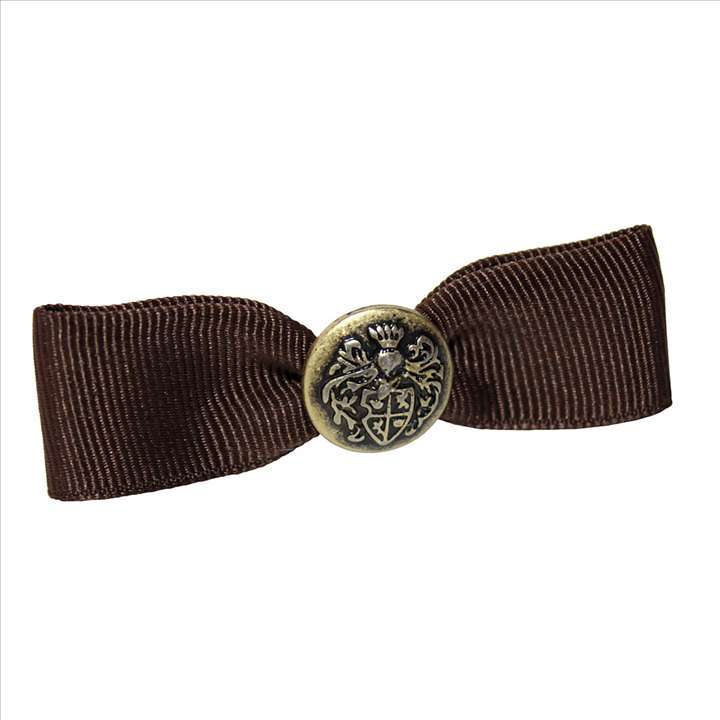 ヘアピン シンプル プレッピーデザイン エンブレム×リボン◎ブラウン[4899953]