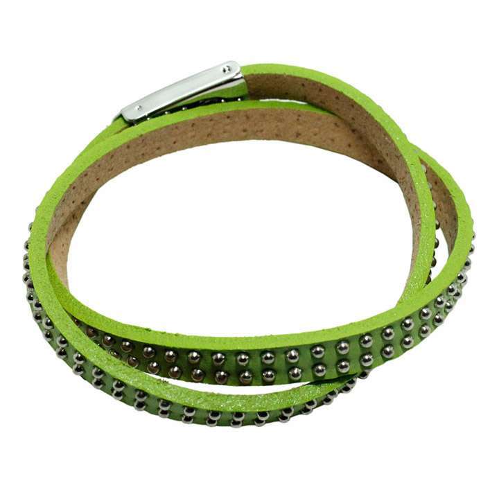 カラバリ豊富9色★丸鋲スタッズ★細め2重巻きブレスレット◎グリーン[4941573](4)