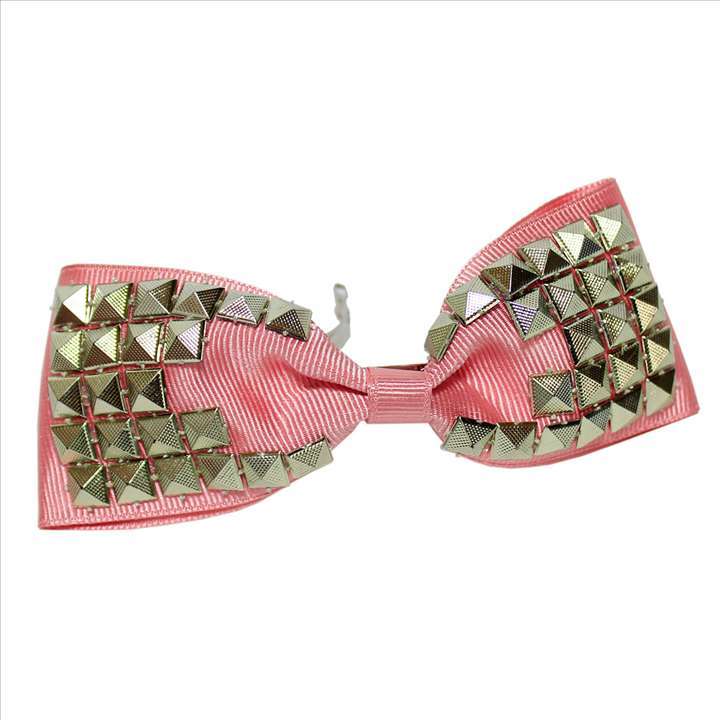 ヘアアクセサリー バレッタ リボン スタッズ ゴールド◎ピンク[4983860]