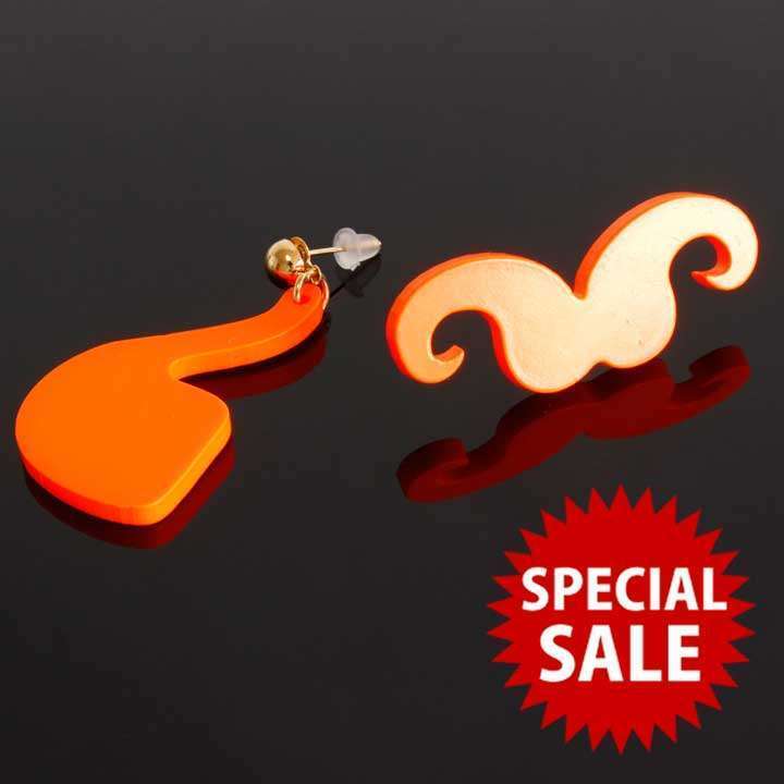500円アクセ POPネオンカラー★ヒゲ＆パイプセットピアス◎オレンジ[5039135]