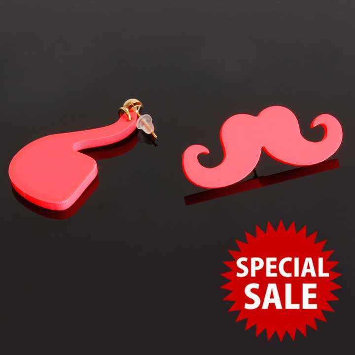 500円アクセ POPネオンカラー★ヒゲ＆パイプセットピアス◎ピンク[5039464]