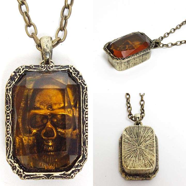 ネックレス あずきチェーン スカル SKULL 骸骨 ストーン 3D◎アンティークゴールド[5326675]