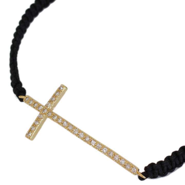 ブレスレット 紐ブレス クロス ネオンカラー ストーン GD◎ブラック[5552026]