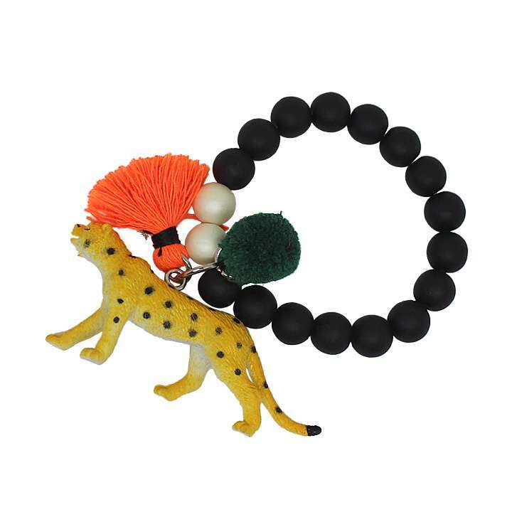 ブレスレット 数珠 リアル動物 アニマル 豹ヒョウ 派手 ユニーク◎ブラック[5615138]