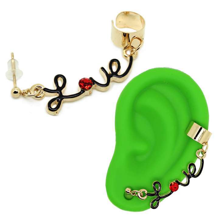 イヤーカフピアス Love ロゴ ステンレス ラインストーン◎ゴールド[5652673]