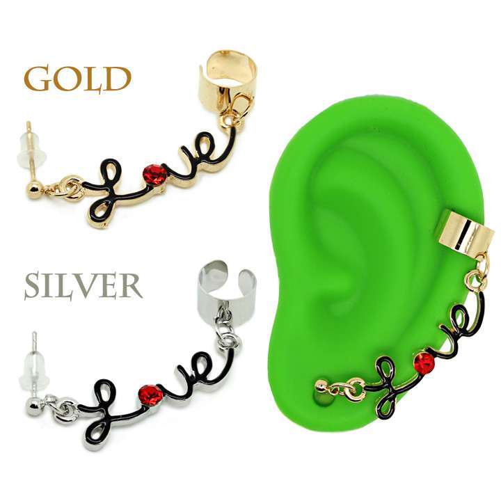 イヤーカフピアス Love ロゴ ステンレス ラインストーン◎ゴールド[5652673]