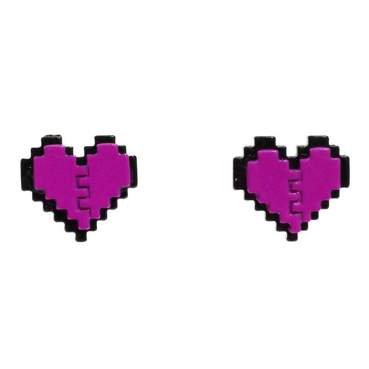 ピアス ハート heart ドット絵風 バイカラー POP 両耳用◎パープル[5746303]