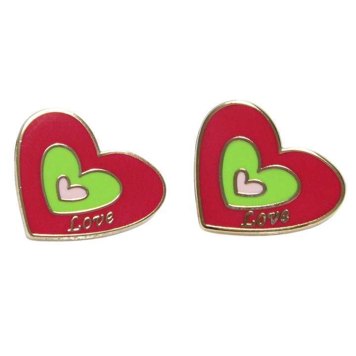 Rakuten - ピアス ハート heart LOVE ロゴ ゴールド 3重ハート柄 POP◎レッド[5746564]