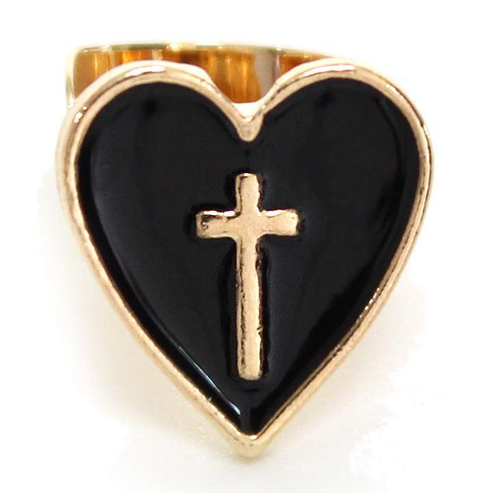 イヤーカフス イヤカフ ハート 十字架 クロス 左耳用◎ブラック[6201894]