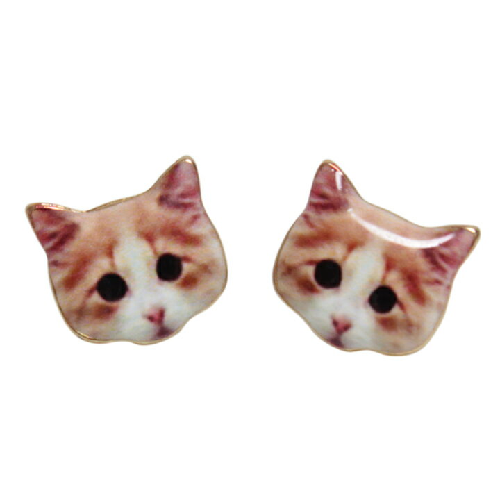 Rakuten - ピアス 猫 転写 キャット スコティッシュフォールド フェイス 顔 ピアス◎ブラウン[7154430]