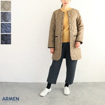 【送料無料】ARMEN（アーメン）リバーシブルノーカラーキルティングロングコート